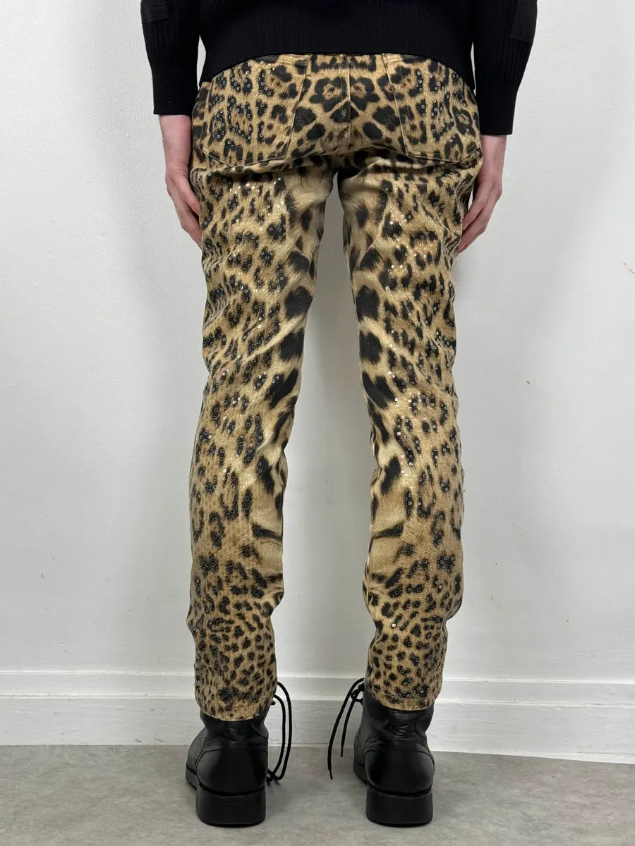 FW2000 Roberto Cavalli Leopard Print Slim Signature Pants vKPGPuH 4
