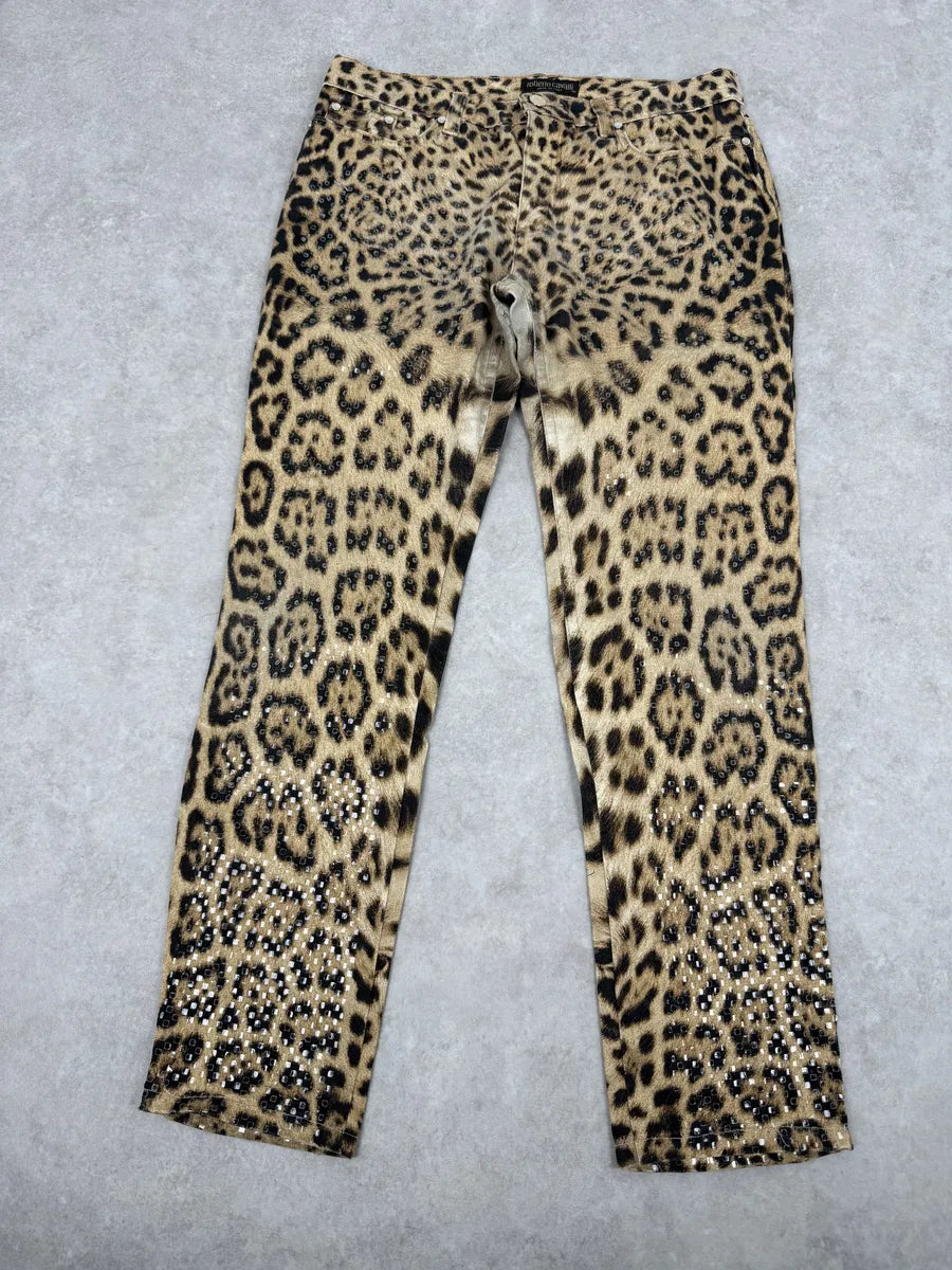 FW2000 Roberto Cavalli Leopard Print Slim Signature Pants vKPGPuH 5