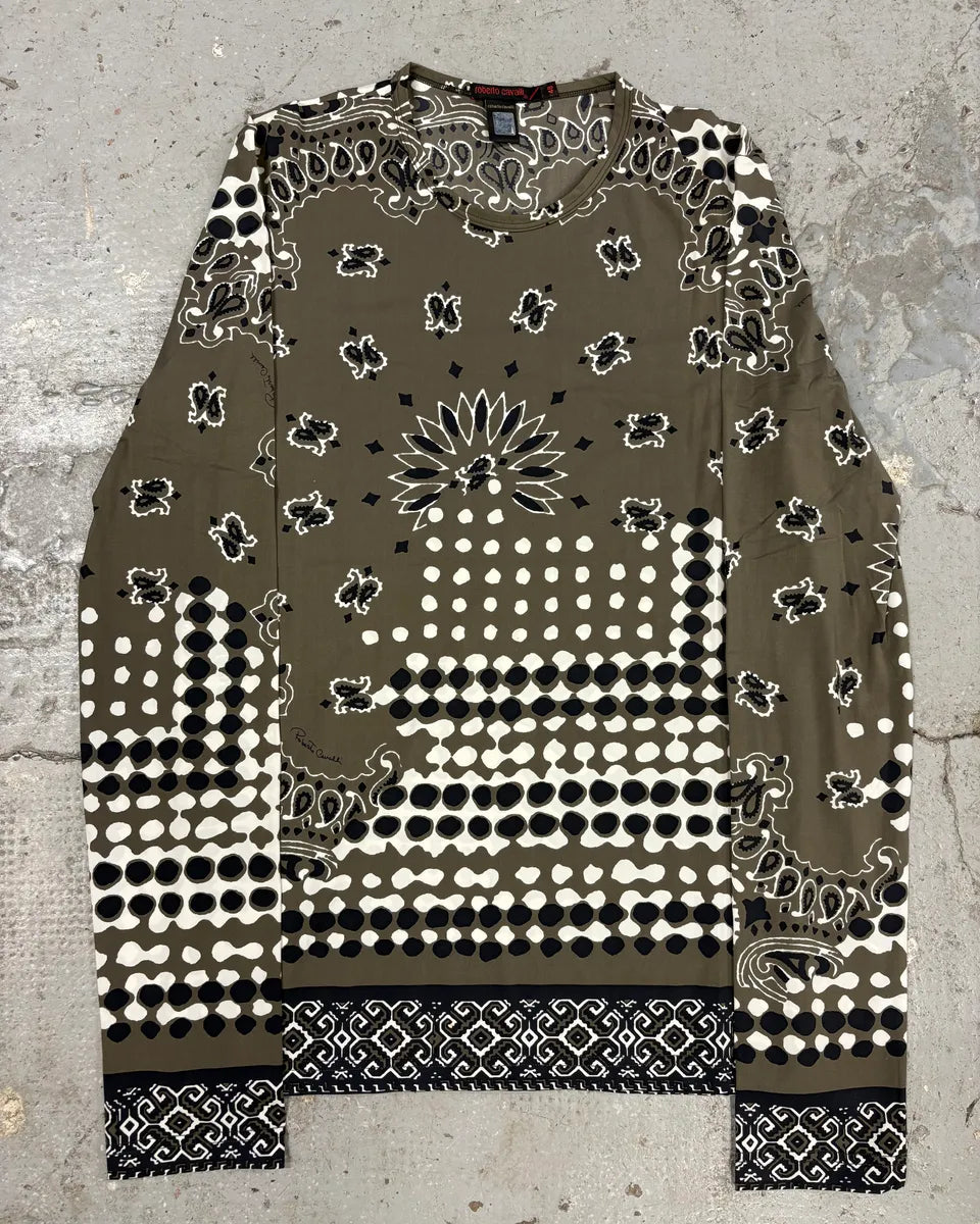 FW2000 Roberto Cavalli Olive Mozaic Longsleeves (S) TpYirVf 0