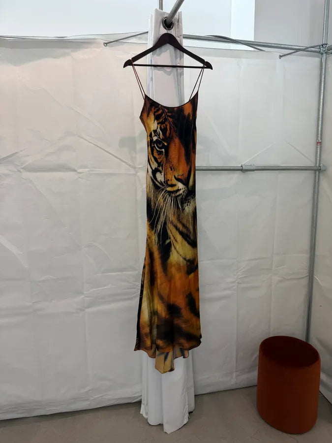 FW2000 Roberto Cavalli Orange Silk Tiger Maxi Dress dHaIUac 2