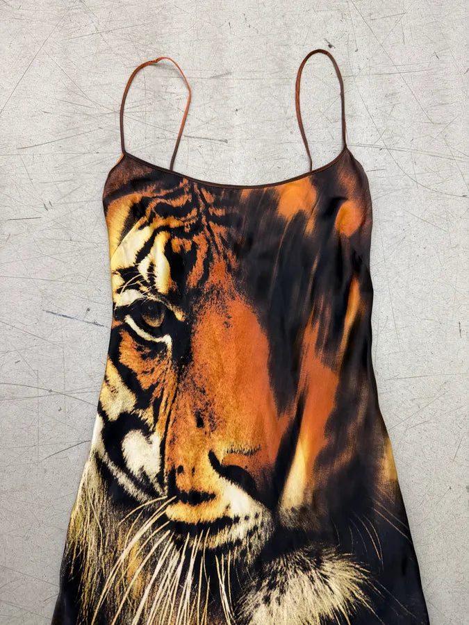 FW2000 Roberto Cavalli Orange Silk Tiger Maxi Dress dHaIUac 5