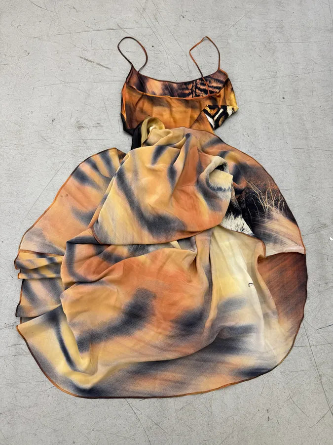 FW2000 Roberto Cavalli Orange Silk Tiger Maxi Dress dHaIUac 9