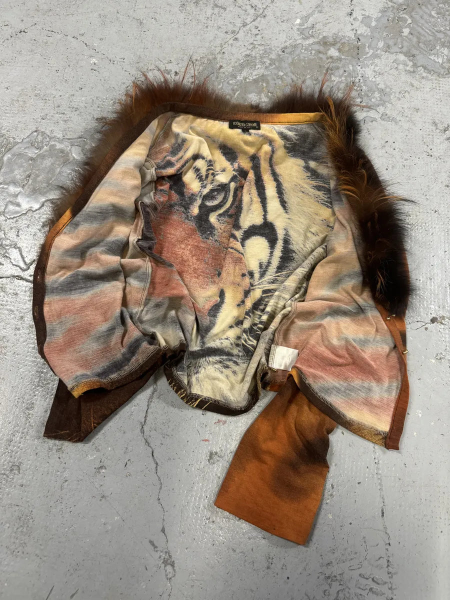 FW2000 Roberto Cavalli Orange Tiger Fur Collar Cardigan BkNGGQQ 8
