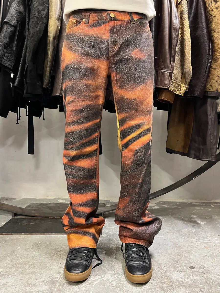 FW2000 Roberto Cavalli Orange Tiger Savage Pants (L) 0