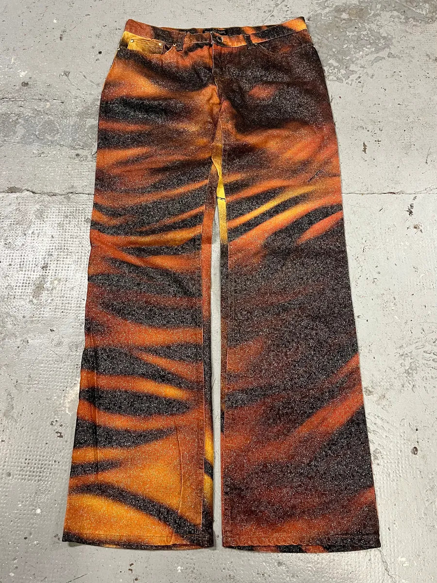 FW2000 Roberto Cavalli Orange Tiger Savage Pants (L) 3