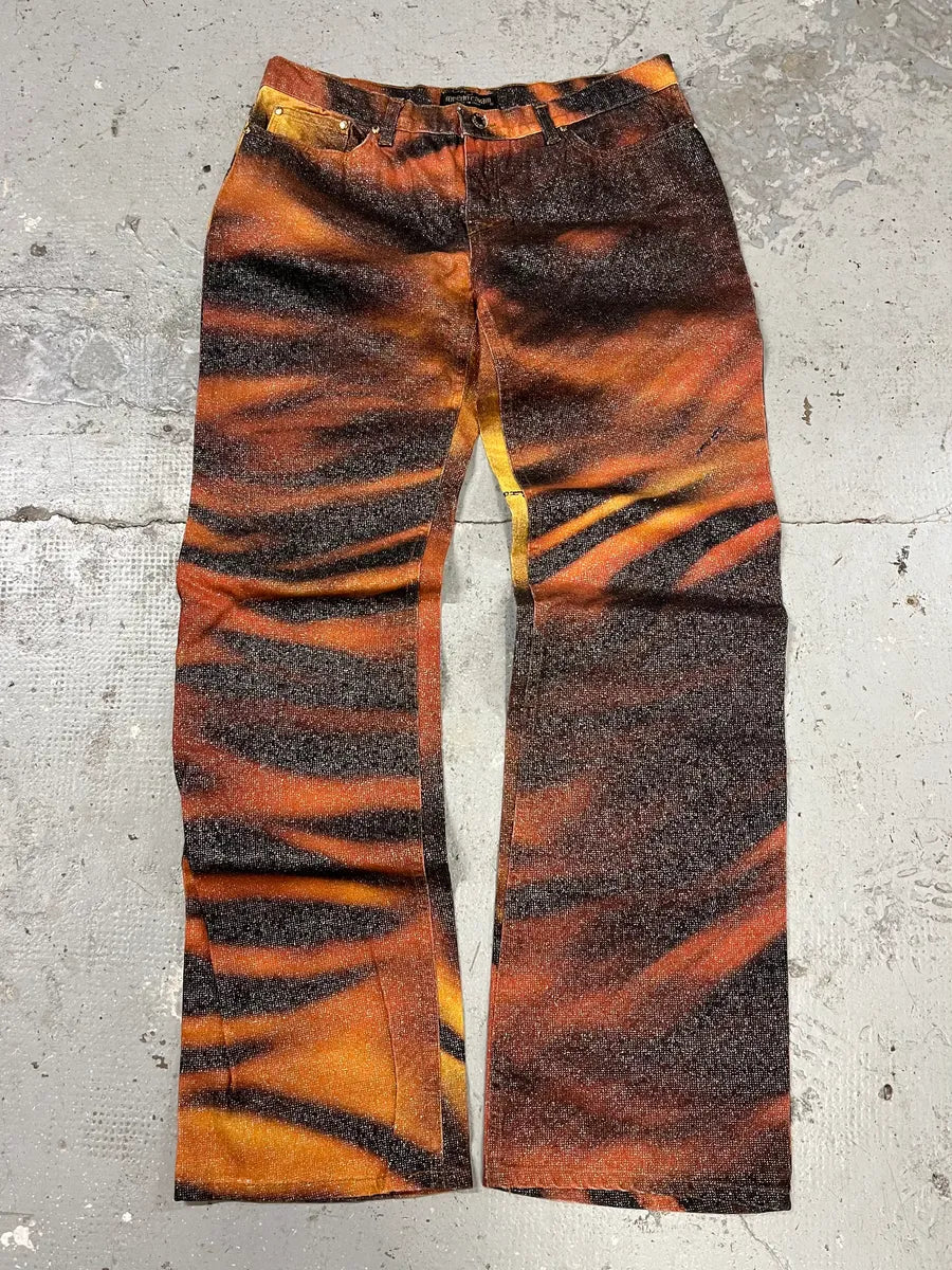 FW2000 Roberto Cavalli Orange Tiger Savage Pants (L) 4