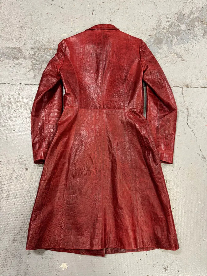 FW2000 Roberto Cavalli Red Crocodile Embossed Leather Trench Coat bYmImyH 2