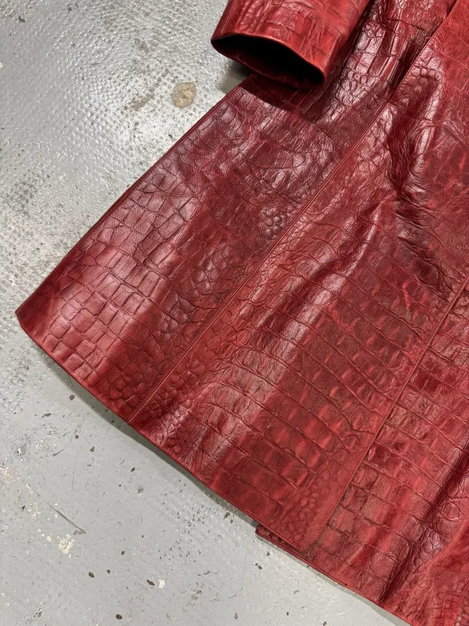 FW2000 Roberto Cavalli Red Crocodile Embossed Leather Trench Coat bYmImyH 7