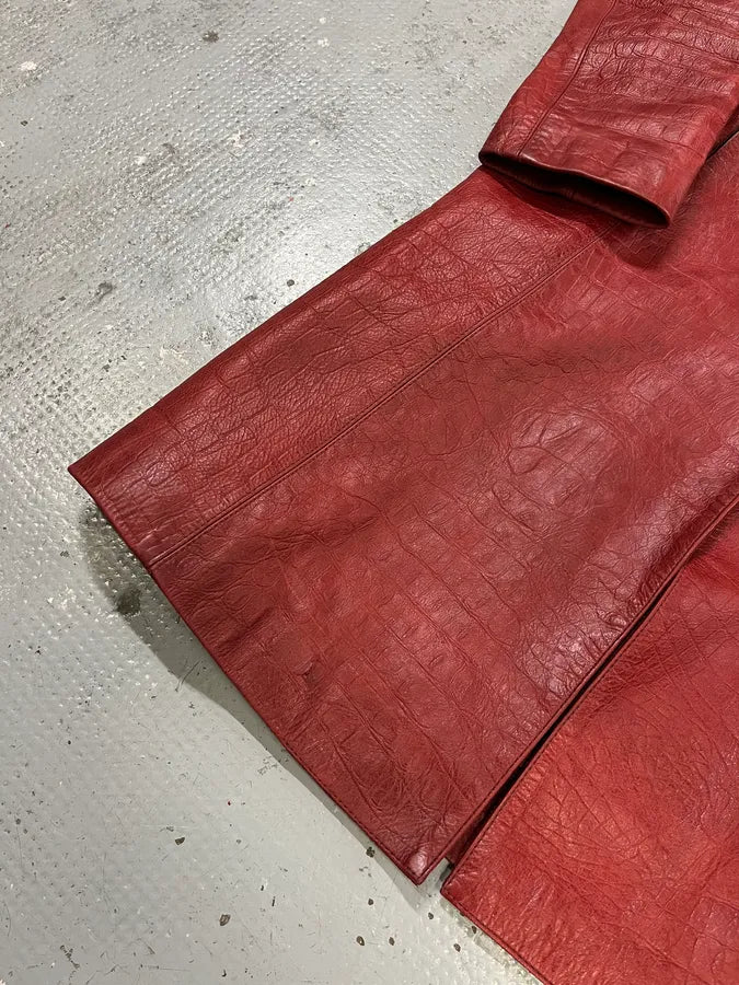 FW2000 Roberto Cavalli Red Crocodile Embossed Leather Trench Coat gMSUGra 5