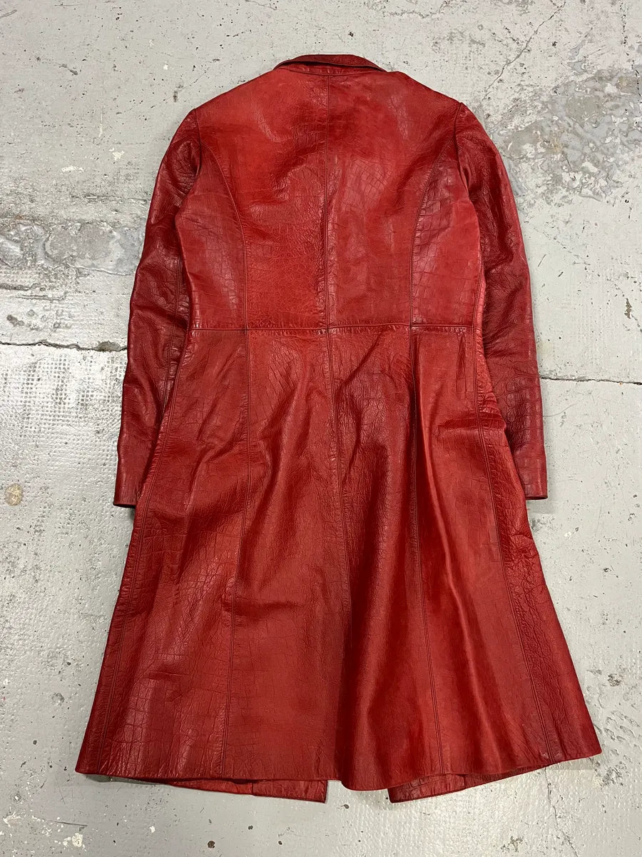 FW2000 Roberto Cavalli Red Crocodile Embossed Leather Trench Coat gMSUGra 6