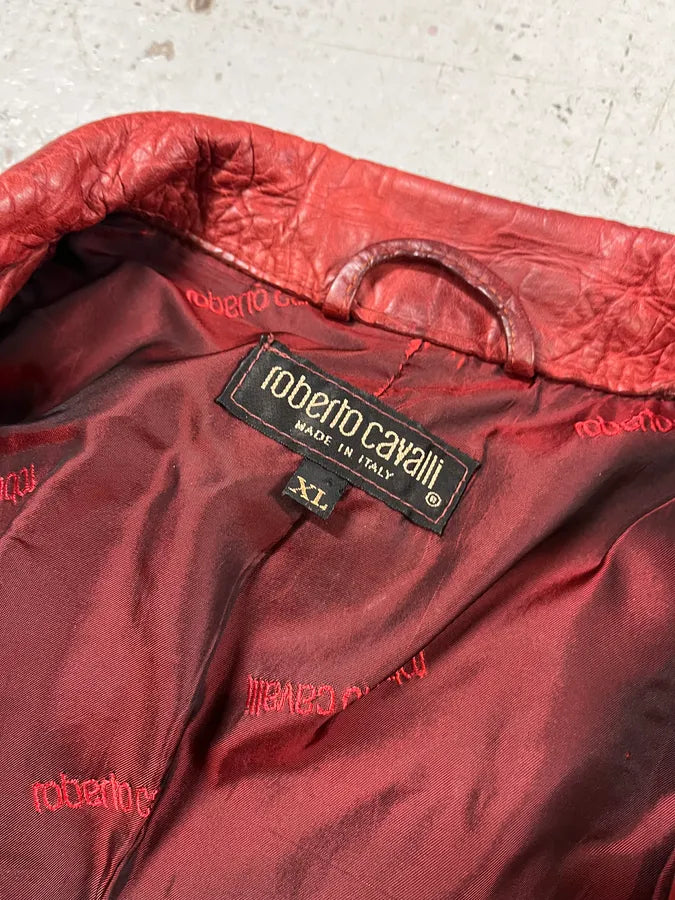 FW2000 Roberto Cavalli Red Crocodile Embossed Leather Trench Coat gMSUGra 8