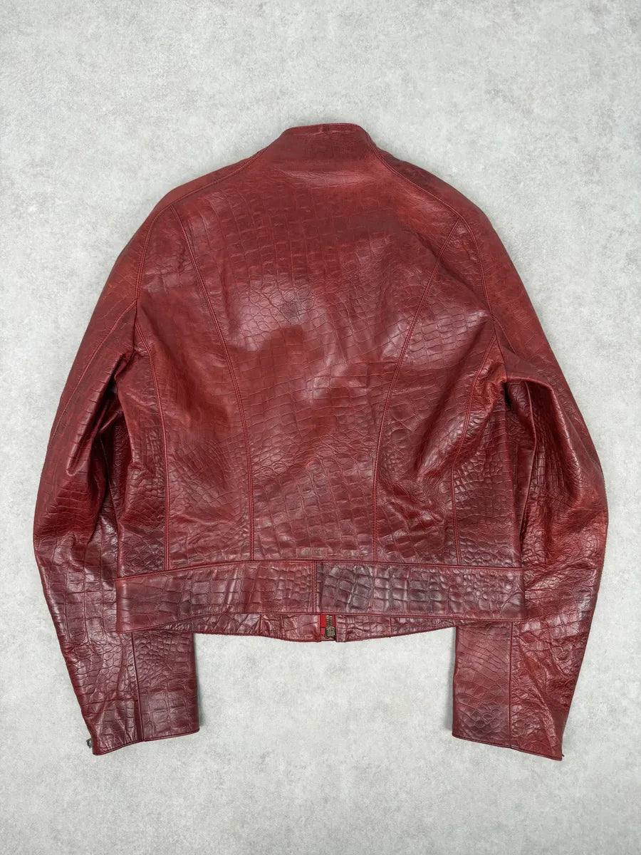 FW2000 Roberto Cavalli Red Leather Crocodile Embossed Leather Jacket usSlUEq 1