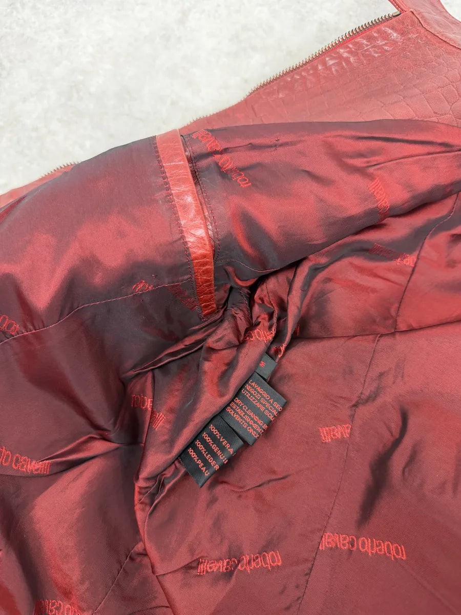 FW2000 Roberto Cavalli Red Leather Crocodile Embossed Leather Jacket usSlUEq 10