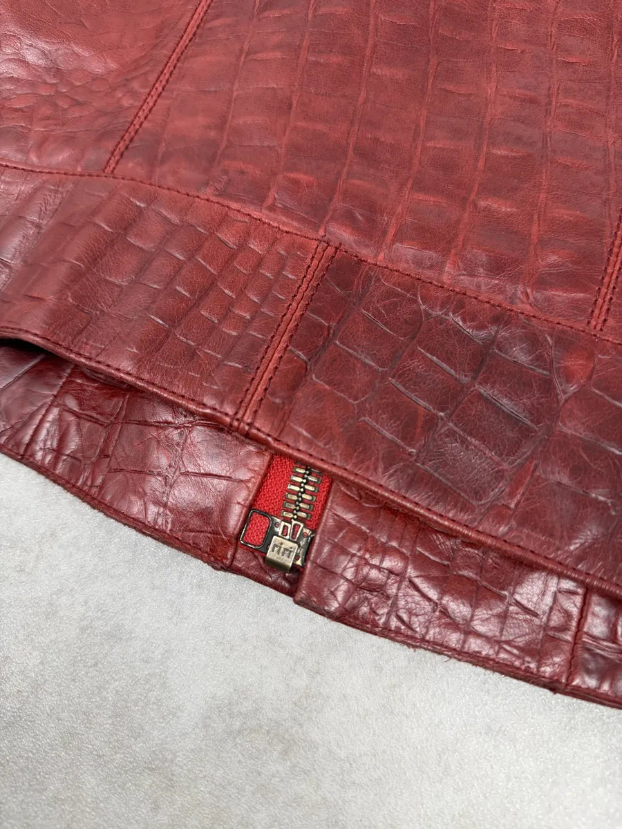 FW2000 Roberto Cavalli Red Leather Crocodile Embossed Leather Jacket usSlUEq 11