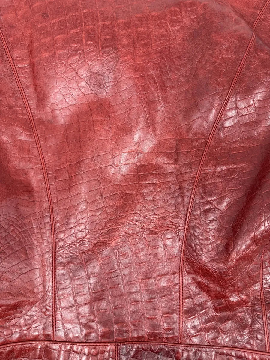 FW2000 Roberto Cavalli Red Leather Crocodile Embossed Leather Jacket usSlUEq 12