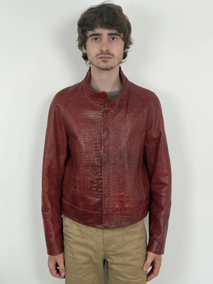 FW2000 Roberto Cavalli Red Leather Crocodile Embossed Leather Jacket usSlUEq 2