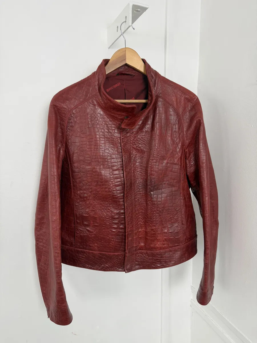 FW2000 Roberto Cavalli Red Leather Crocodile Embossed Leather Jacket usSlUEq 4