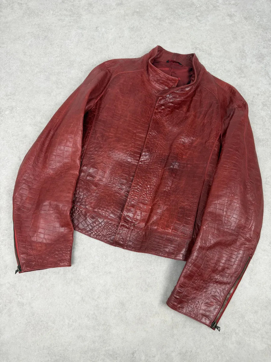 FW2000 Roberto Cavalli Red Leather Crocodile Embossed Leather Jacket usSlUEq 8