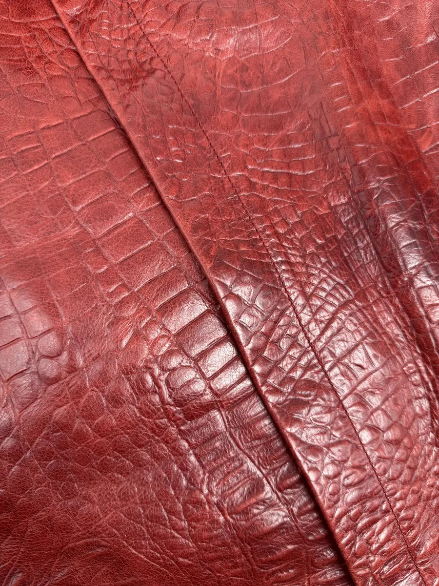 FW2000 Roberto Cavalli Red Leather Crocodile Embossed Leather Jacket usSlUEq 9