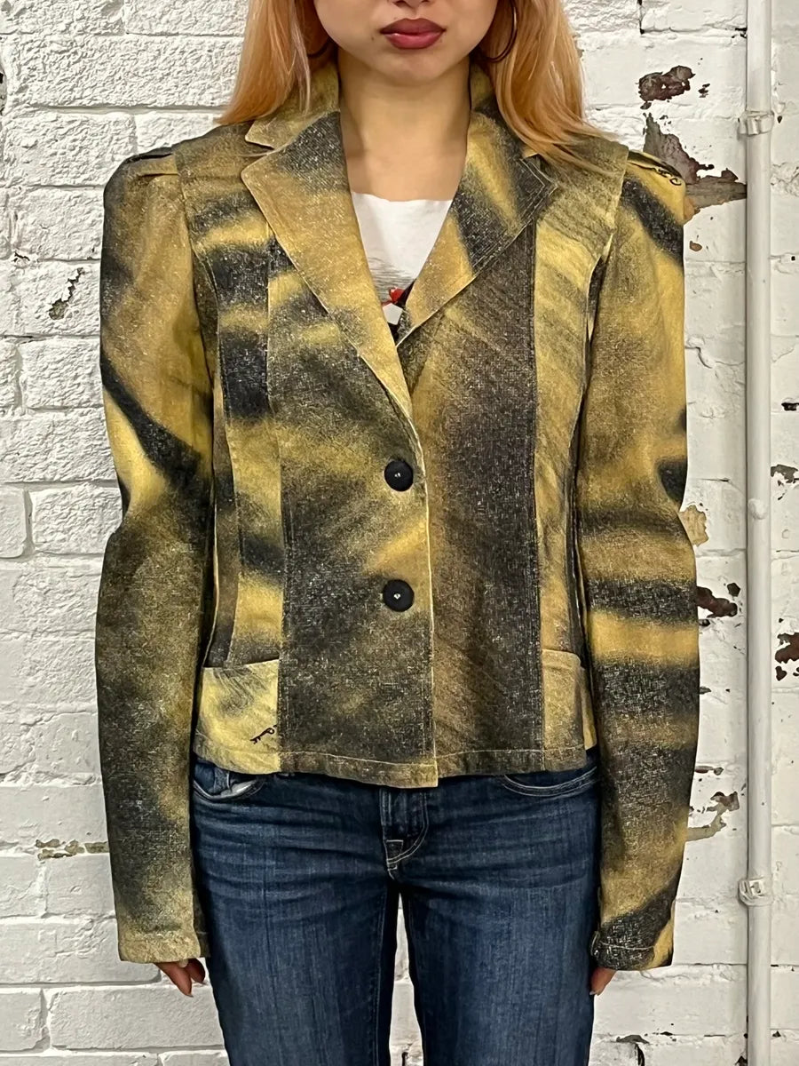 FW2000 Roberto Cavalli Savage Black & Yellow Blazer Jacket tsWGUCn 1