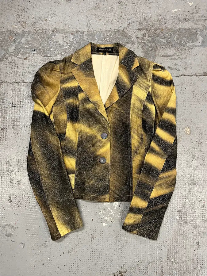 FW2000 Roberto Cavalli Savage Black & Yellow Blazer Jacket tsWGUCn 3