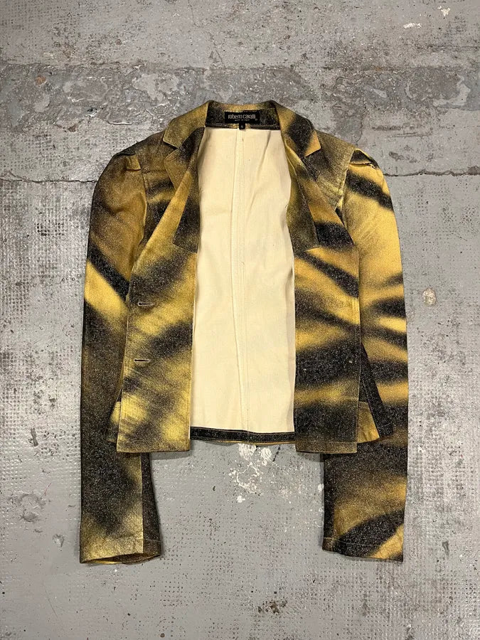 FW2000 Roberto Cavalli Savage Black & Yellow Blazer Jacket tsWGUCn 7