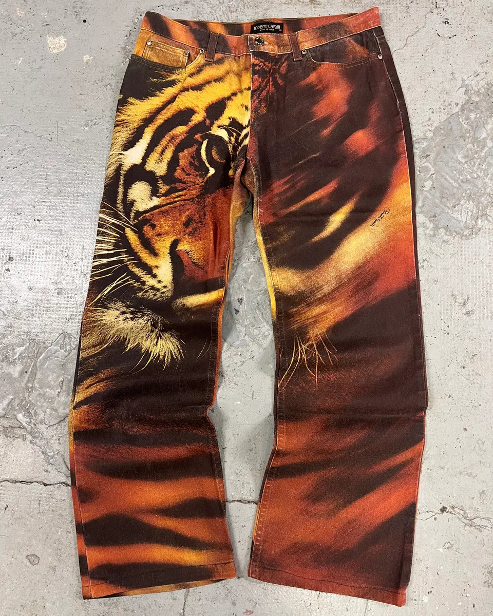 FW2000 Roberto Cavalli Savage Orange Tiger Pants (M) wTnwuvC 0
