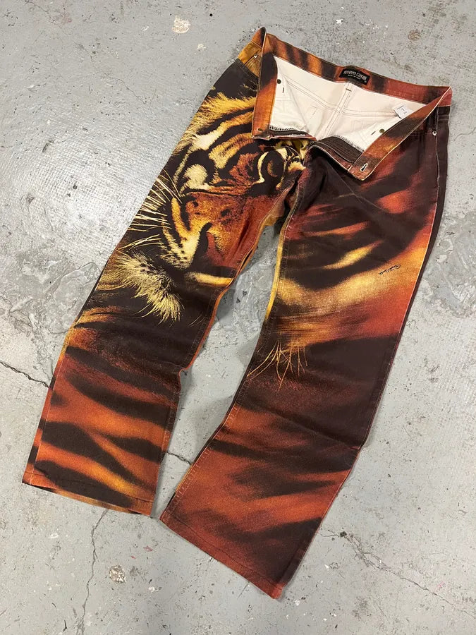 FW2000 Roberto Cavalli Savage Orange Tiger Pants (M) wTnwuvC 5