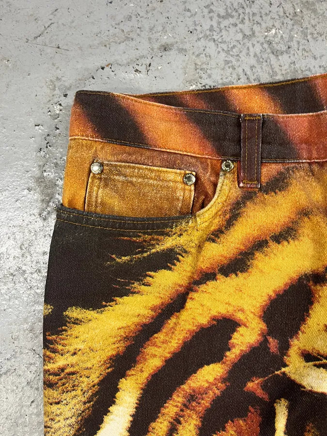 FW2000 Roberto Cavalli Savage Orange Tiger Pants (M) wTnwuvC 7