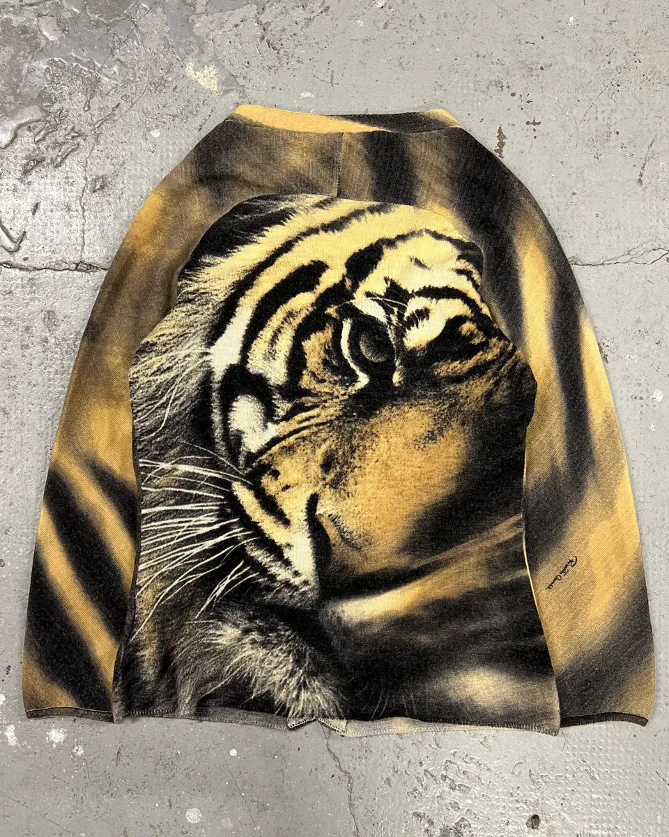 FW2000 Roberto Cavalli Savage Tiger Wool Silk Cardigan Top (XS) 0