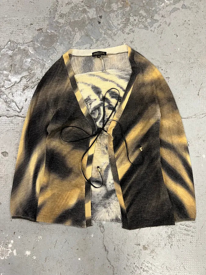 FW2000 Roberto Cavalli Savage Tiger Wool Silk Cardigan Top (XS) 1