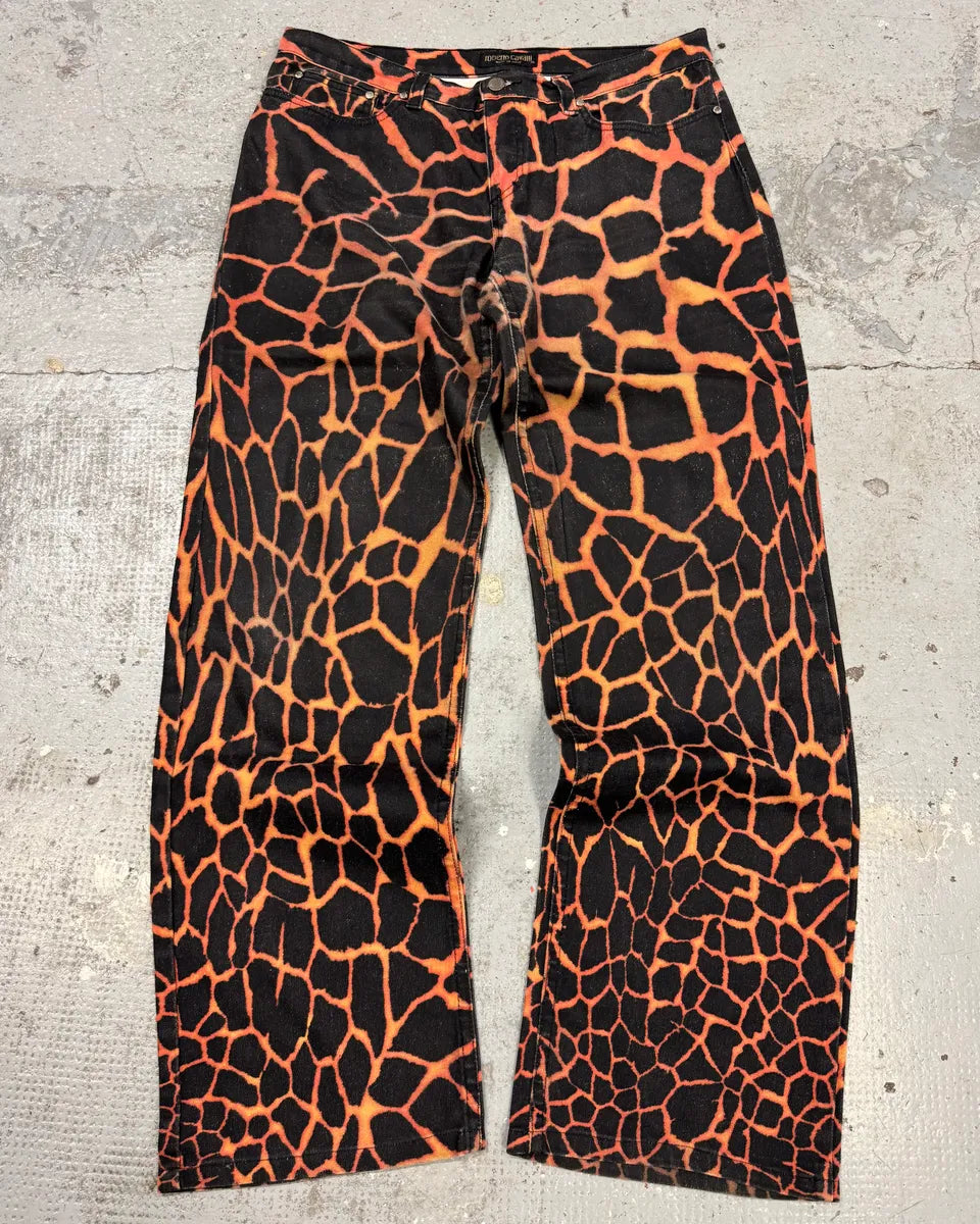 FW2000 Roberto Cavalli Volcanic Eruption Black & Red Pants (L) nuhJnLs 0