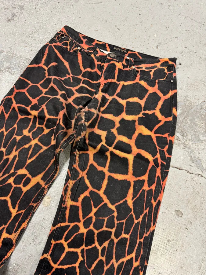 FW2000 Roberto Cavalli Volcanic Eruption Black & Red Pants (L) nuhJnLs 1