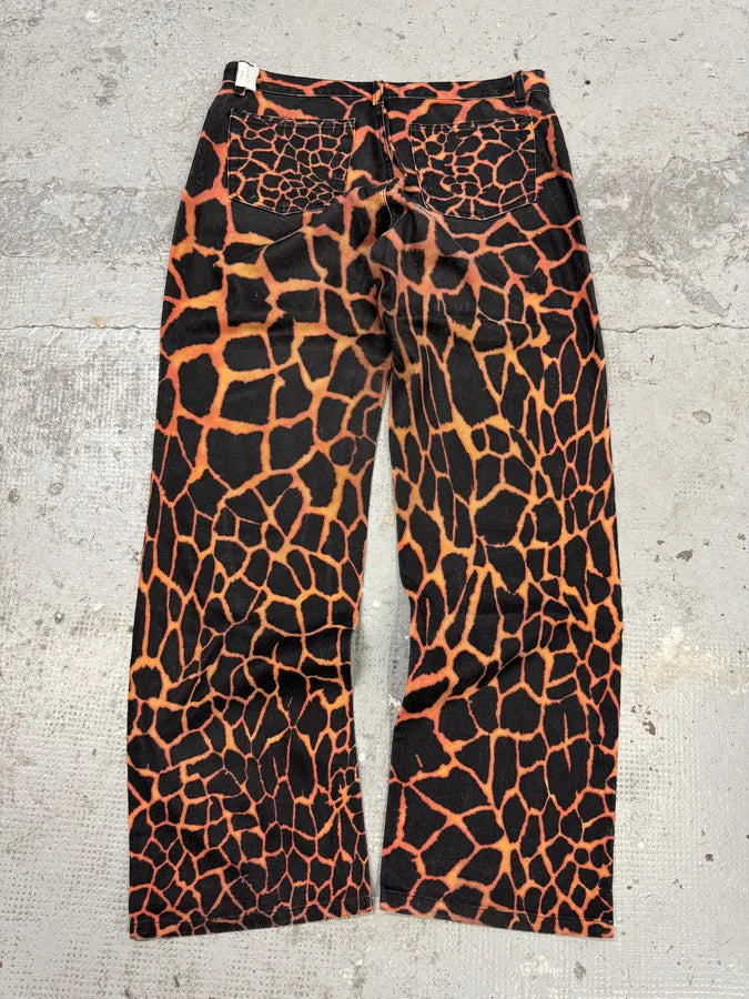 FW2000 Roberto Cavalli Volcanic Eruption Black & Red Pants (L) nuhJnLs 2