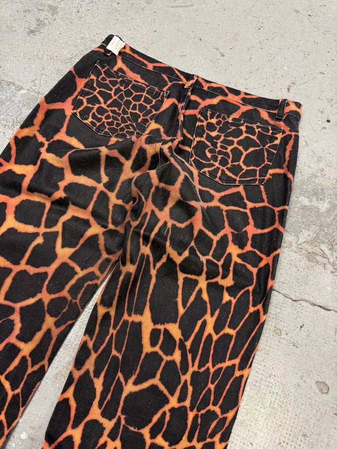 FW2000 Roberto Cavalli Volcanic Eruption Black & Red Pants (L) nuhJnLs 3