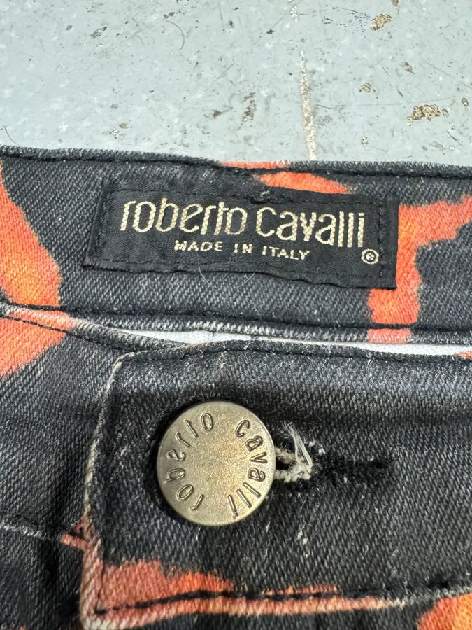 FW2000 Roberto Cavalli Volcanic Eruption Black & Red Pants (L) nuhJnLs 4