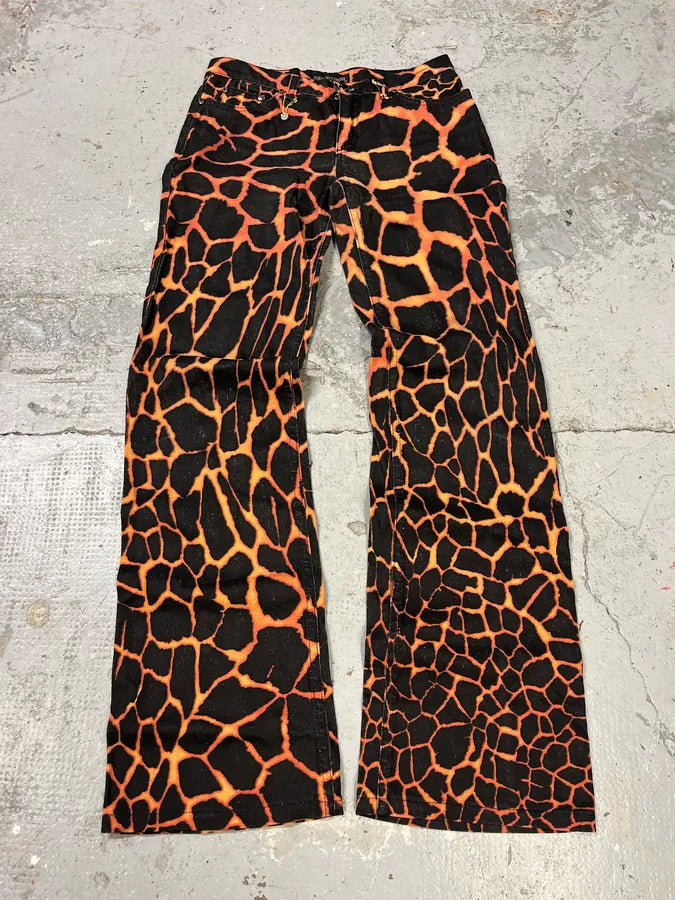 FW2000 Roberto Cavalli Vulcan Seisma Black & Orange Pants vREYHgt 0