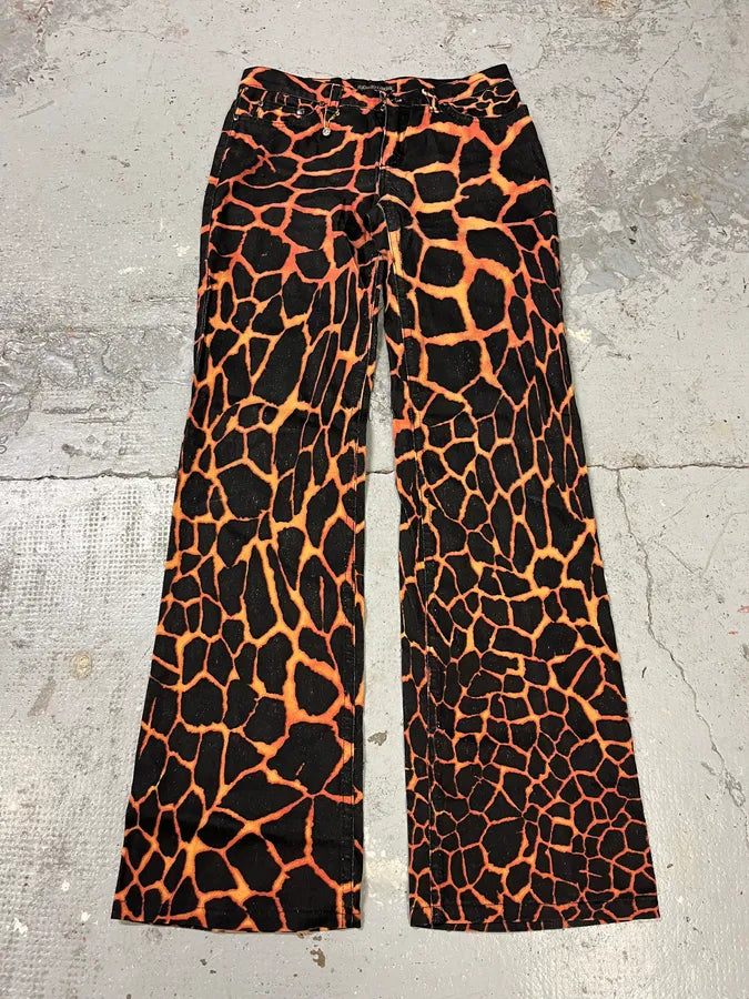 FW2000 Roberto Cavalli Vulcan Seisma Black & Orange Pants vREYHgt 4