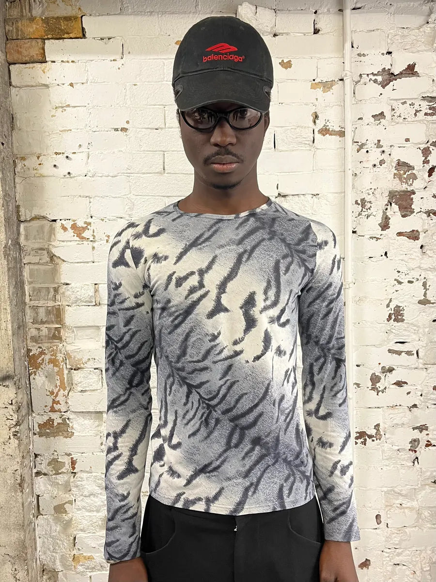 FW2000 Roberto Cavalli White & Blue Zebra Savage Longsleeves PrAfXpq 0