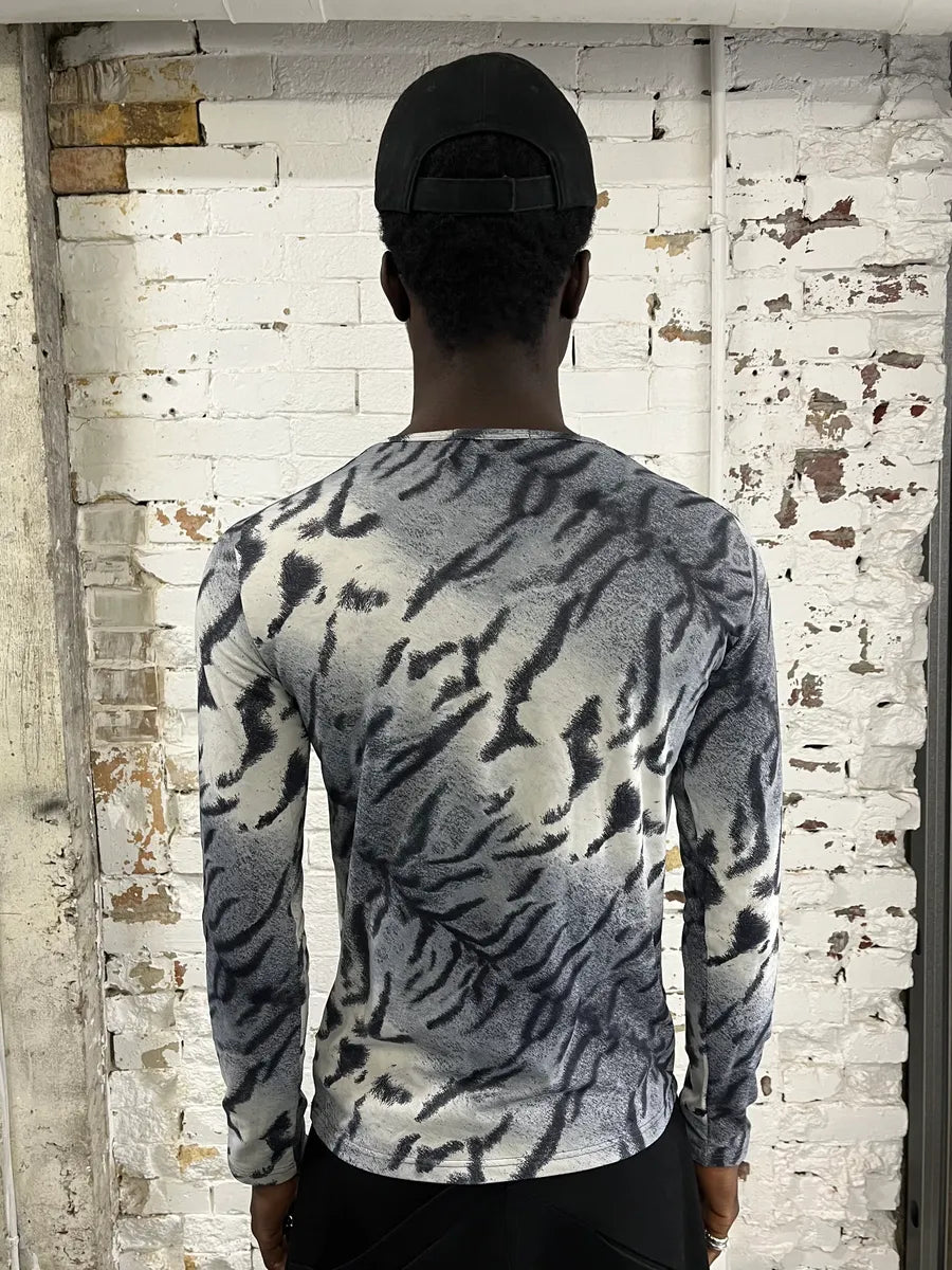 FW2000 Roberto Cavalli White & Blue Zebra Savage Longsleeves PrAfXpq 1