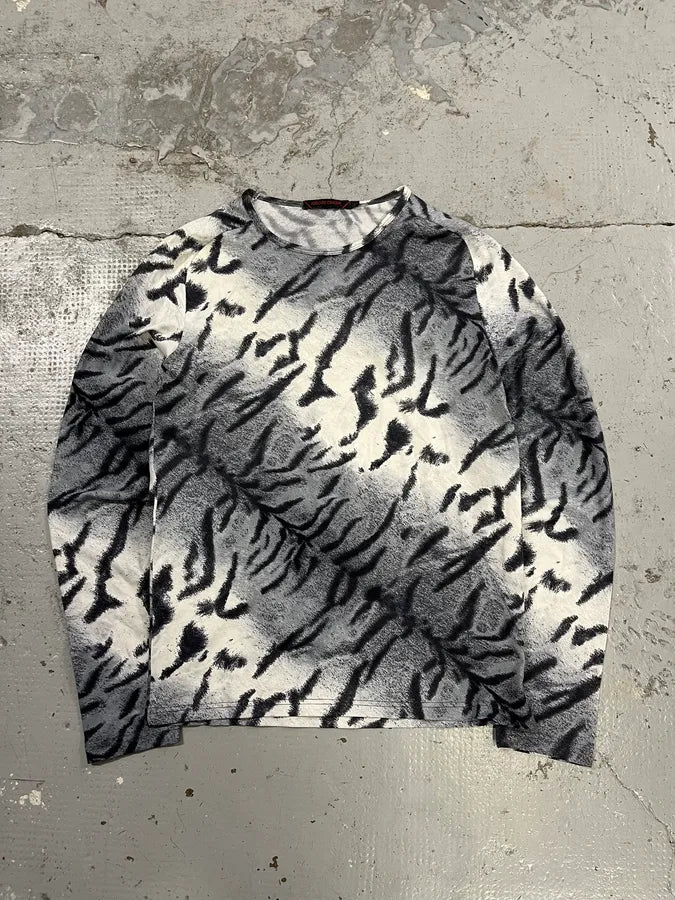 FW2000 Roberto Cavalli White & Blue Zebra Savage Longsleeves PrAfXpq 2