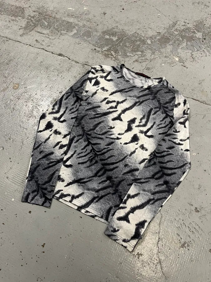 FW2000 Roberto Cavalli White & Blue Zebra Savage Longsleeves PrAfXpq 3