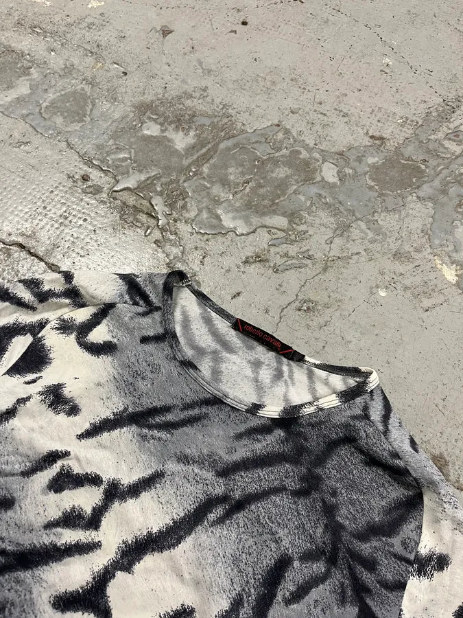 FW2000 Roberto Cavalli White & Blue Zebra Savage Longsleeves PrAfXpq 4