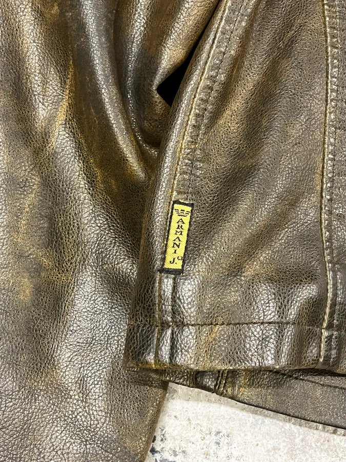 2000s Armani AJ Brown Eroded Leather Leather Biker Jacket  lNprNeS 10