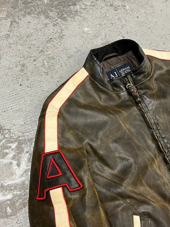 2000s Armani AJ Brown Eroded Leather Leather Biker Jacket  lNprNeS 9