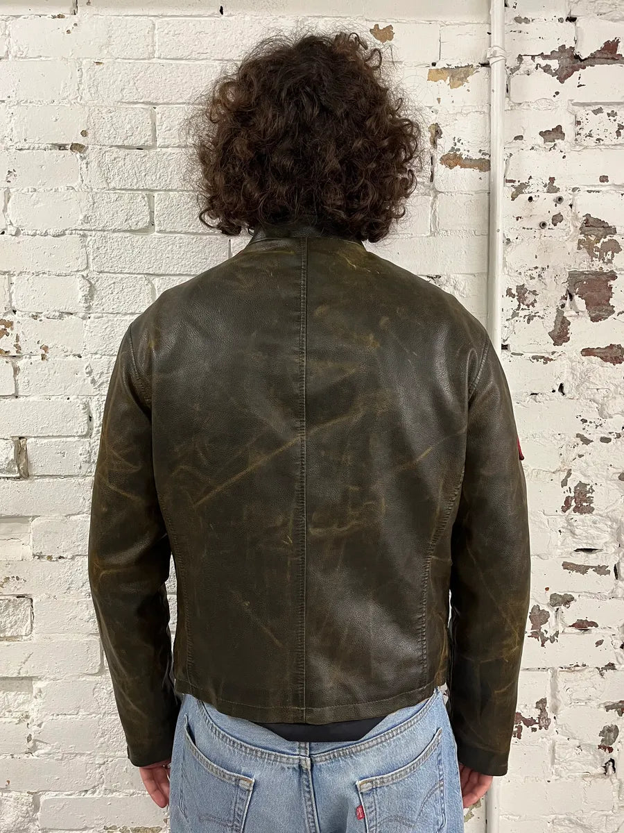 2000s Armani AJ Brown Eroded Leather Leather Biker Jacket  lNprNeS 2