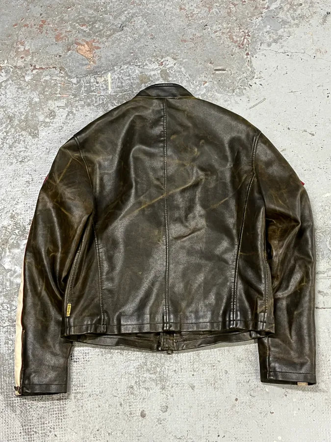 2000s Armani AJ Brown Eroded Leather Leather Biker Jacket  lNprNeS 6