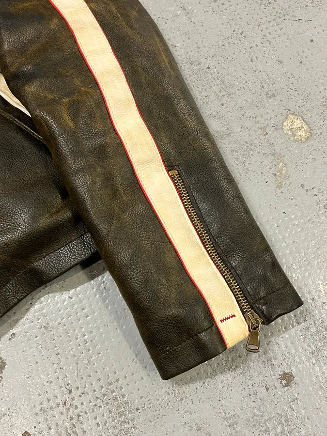 2000s Armani AJ Brown Eroded Leather Leather Biker Jacket  lNprNeS 5