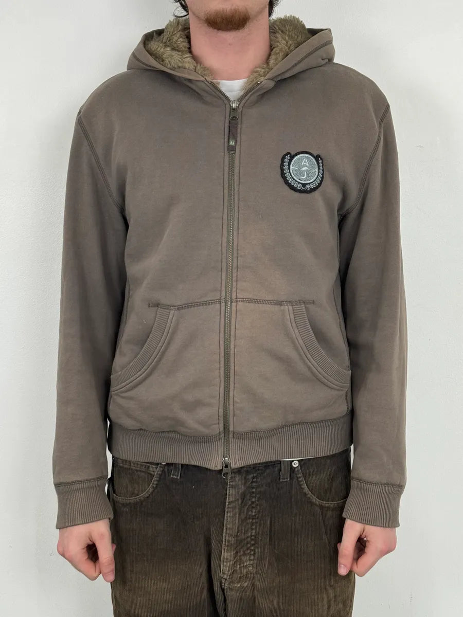 2000s Armani Brown Fur-Lined Zip-up Hoodie RdXSOLW 1