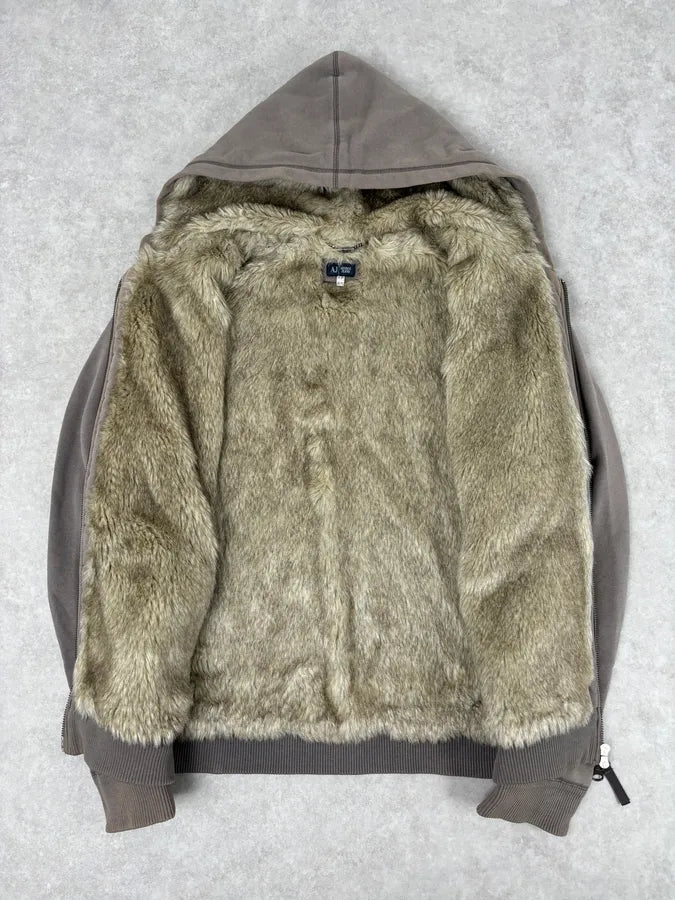 2000s Armani Brown Fur-Lined Zip-up Hoodie RdXSOLW 6